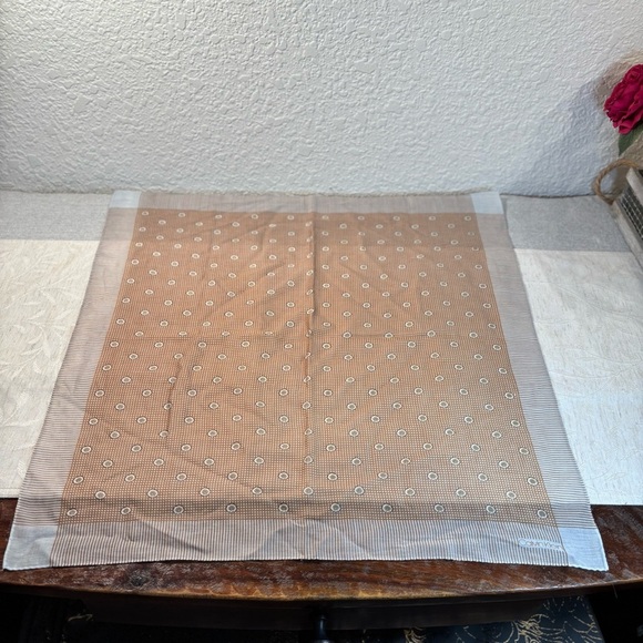 Calvin Klein Women’s Handkerchief/Scarf. Tan and Pale Blue Cotton - Picture 4 of 5